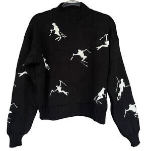 Ski Slope Womens Sweater Large Winter Snow Black White AOP Novelty Turkish Lodge